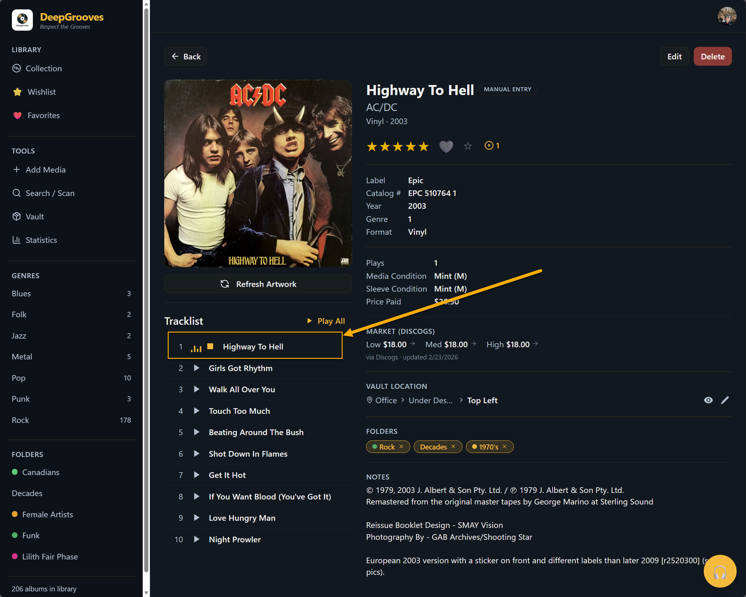 Track with play button and duration showing