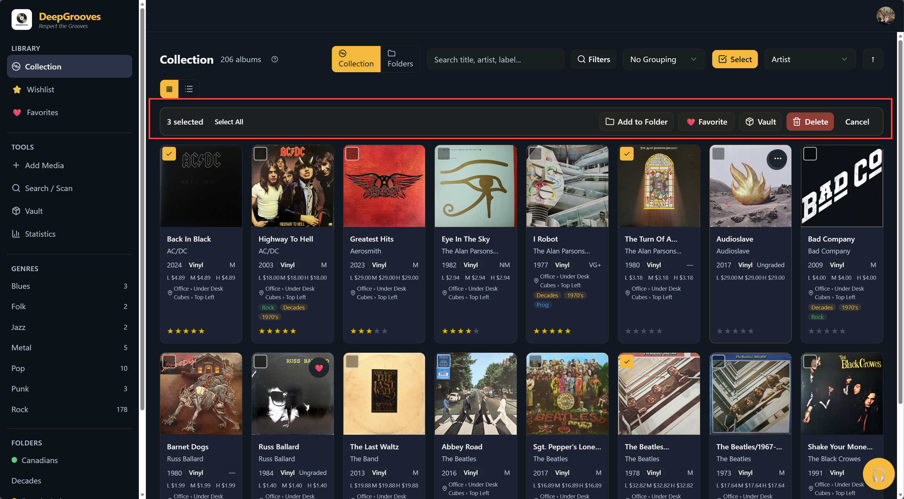 Multiple albums selected with checkmarks visible