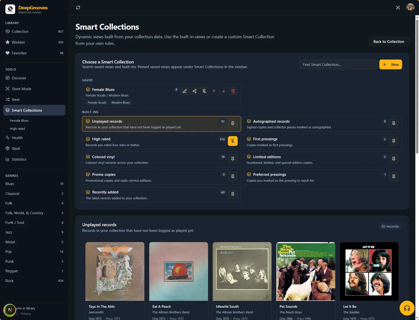 Smart Collections organize music into personal views
